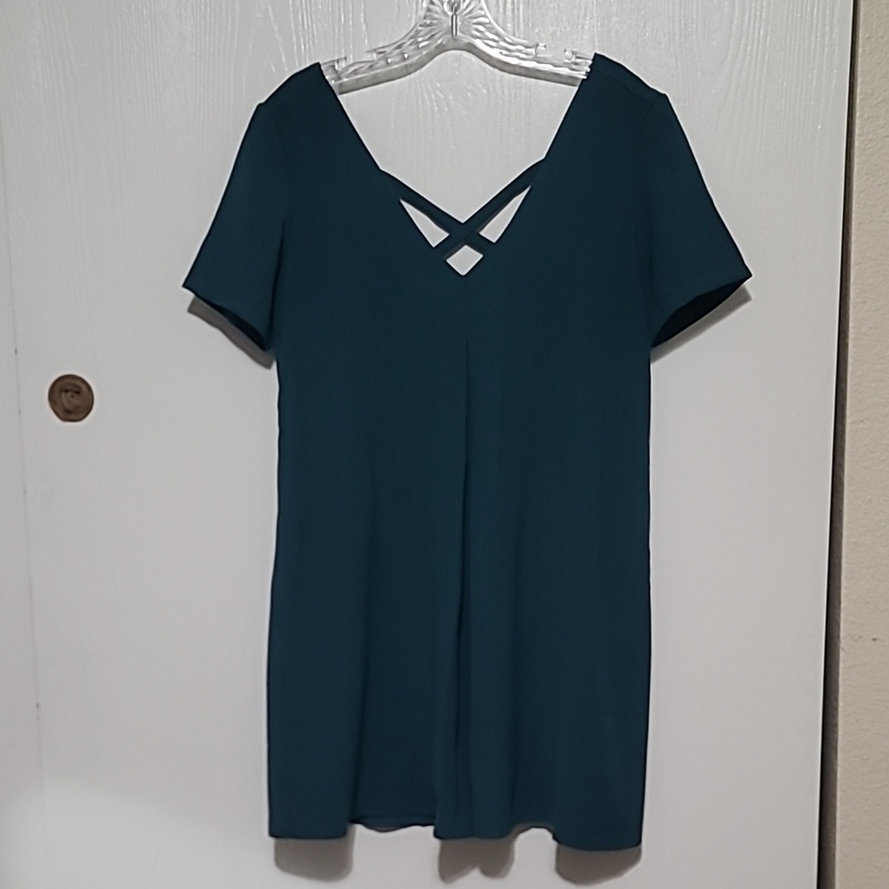 Very j mini dress loose fit pleated front and back teal medium